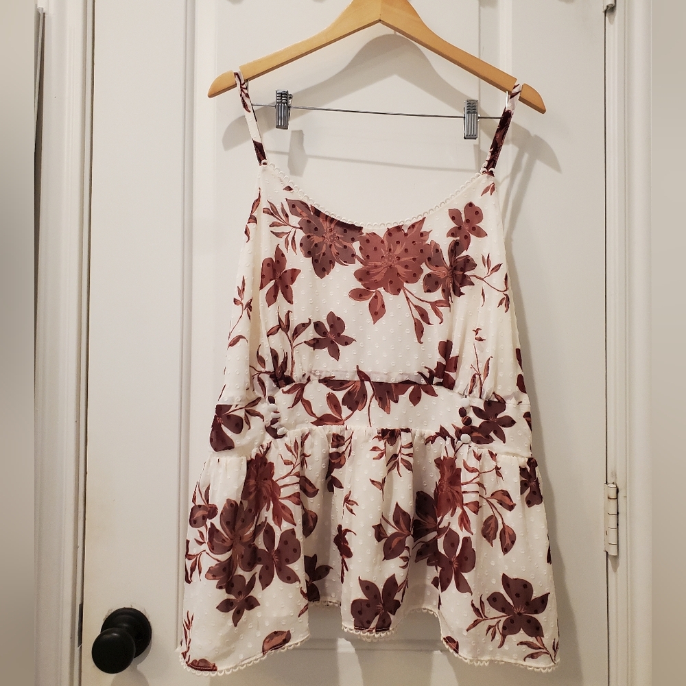 Torrid Floral Print Blouse - Burgundy and White